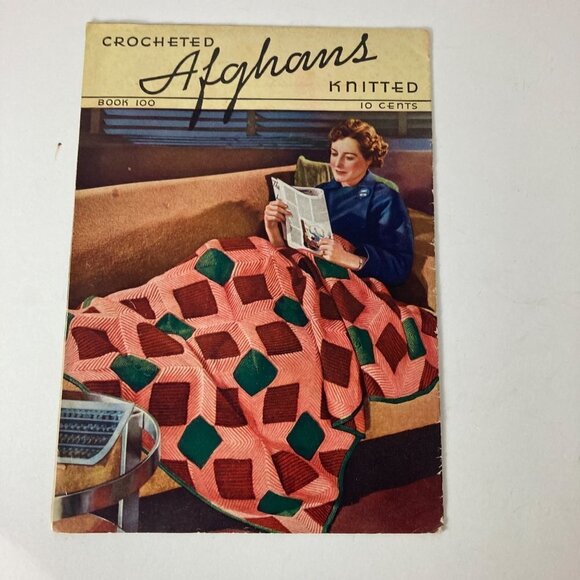 Vintage 1937 Crocheted Knitted Afghans Instruction Booklet Book 100 - Picture 2 of 7